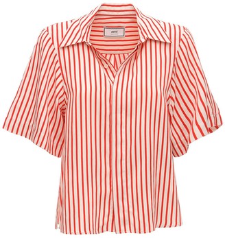 AMI Paris Striped Viscose Short Sleeve Shirt