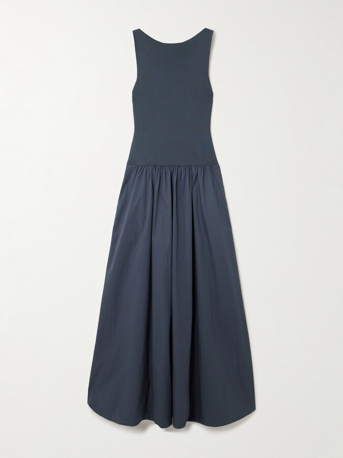 ST. AGNI Open-back Jersey And Cotton-poplin Maxi Dress - Blue