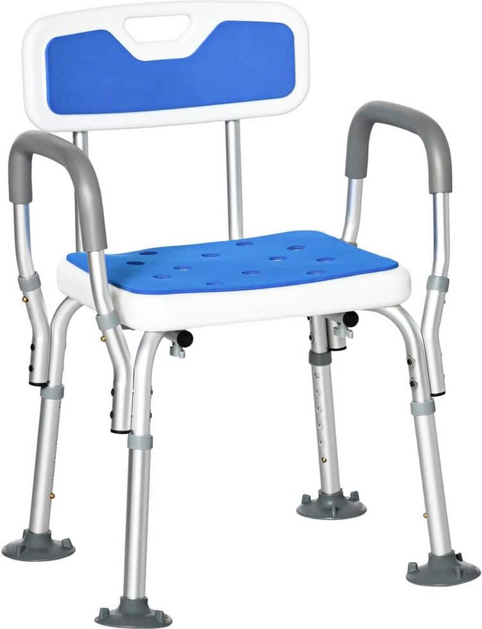 Siavonce EVA Padded Shower Chair with Arms and Back, Bath Seat with Adjustable Height, Anti-slip Shower Seat for Disabled, Blue