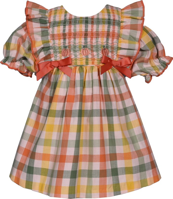 Bonnie Baby Baby Girls Plaid Pumpkin Smocked Dress