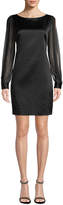 Thumbnail for your product : Elie Tahari Jilly Boat-Neck Sheer Long-Sleeve Satin Sheath Dress