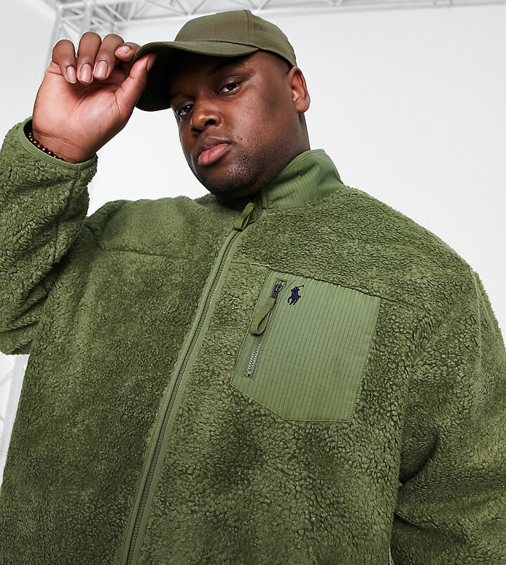 Polo Ralph Lauren Big & Tall player logo sherpa full zip jacket in olive  green - ShopStyle