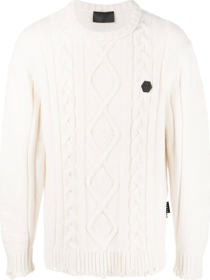 Philipp Plein Cable-Knit Distressed-Finish Jumper