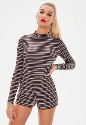 Missguided Striped High Neck Playsuit