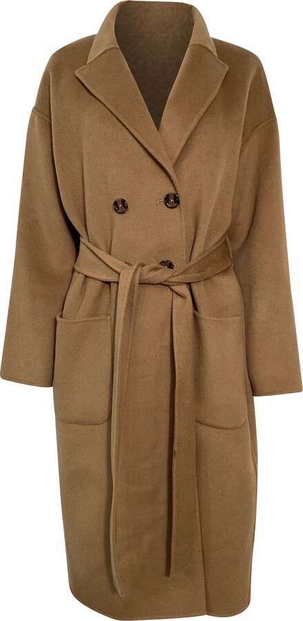 Anine Bing Dylan Belted Double Breasted Coat in Brown Wool