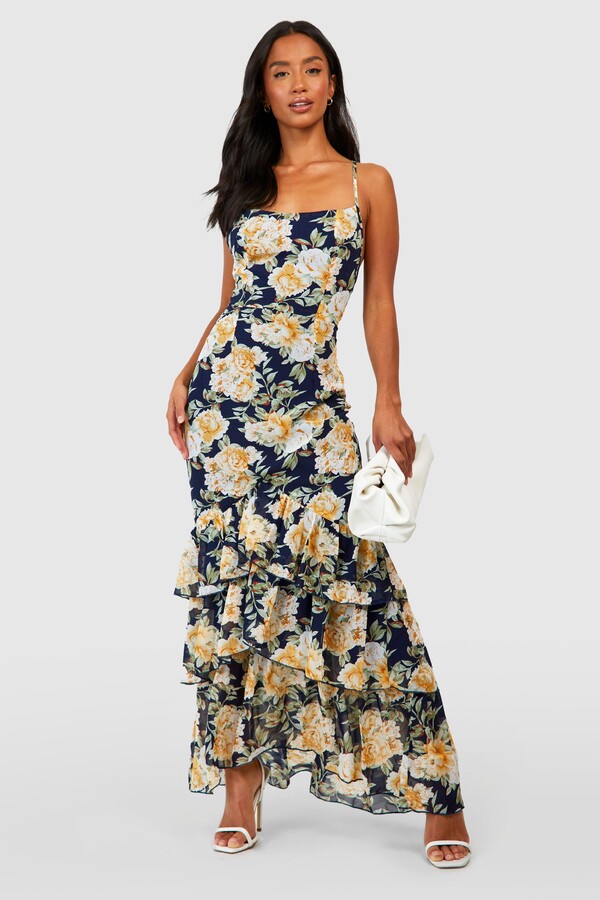 boohoo Petite Floral Tiered Ruffle Fitted Maxi Dress - ShopStyle