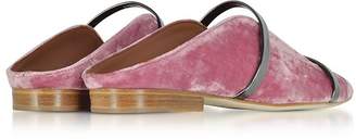 Malone Souliers Maureen Flat Pink and Charcoal Velvet and Leather Mules