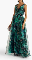 Wrap-effect floral-print organza gown 