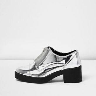 River Island Womens Silver zip front platform shoe