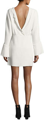IRO Ivanoe Deep-V Back Bell-Sleeve Mini Dress Ivory