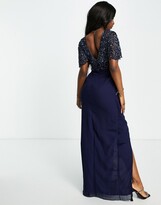 Thumbnail for your product : Virgos Lounge Ariann wrap front midaxi dress with embellishment in navy