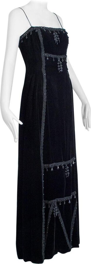 1stDibs Black Silk Velvet Imperialist Chandelier Bead And Passementerie Gown–xs-s, 1950s
