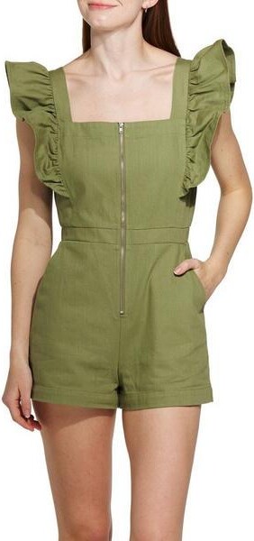 Gilli Women's Frill Sleeve Romper Large Olive
