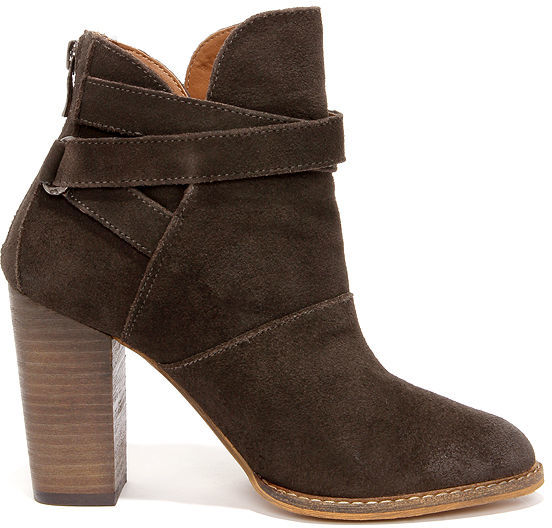 Chinese Laundry Zip It Dark Camel Suede Leather Booties - ShopStyle Boots