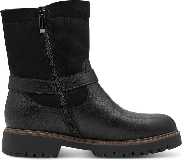 TMRS Tamaris Womens Winter Black Leather Buckle Zip Biker Ankle Boots