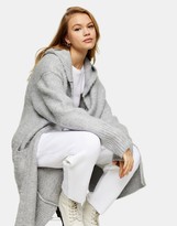 Thumbnail for your product : Topshop knitted hoodie cardigan in grey marl