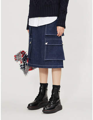 Thom Browne Patch pocket high-waist denim skirt