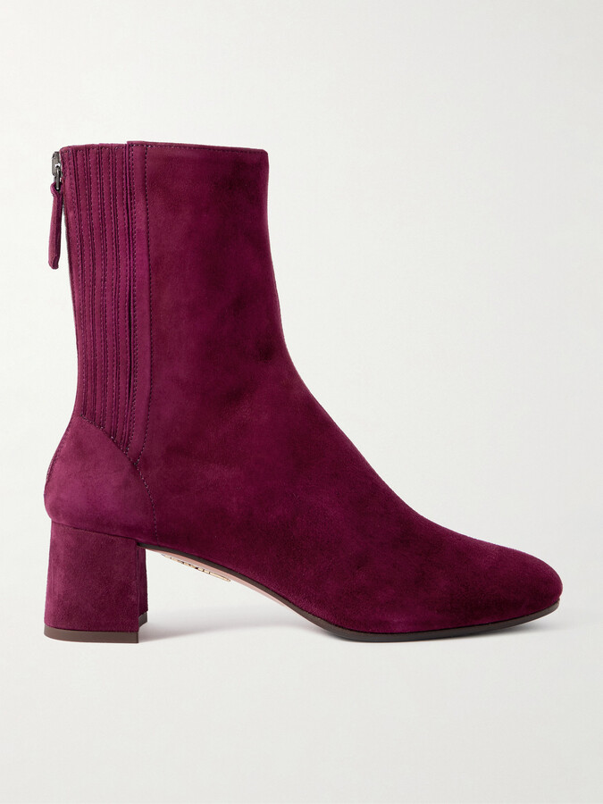 Aquazzura Saint Honoré 50 Suede Ankle Boots - Red