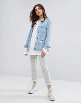 Thumbnail for your product : Daisy Street Denim Trucker Jacket With Distressing And Raw Hem