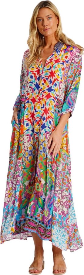 La Moda Clothing Women's Maxi Summer Cover Up Dress with Collared Neck, and Side Slits