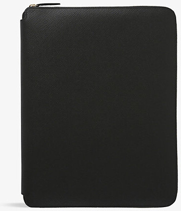 Smythson Mens Black Panama A4 Zipped Leather Writing Folder 33cm x 25.5cm