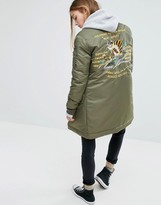 Thumbnail for your product : Schott Longline Bomber Jacket With Back Embroidery Detail