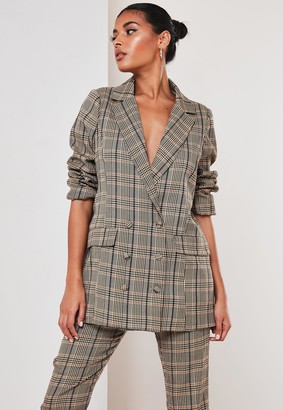 Missguided Brown Co Ord Check Oversized Masculine Blazer