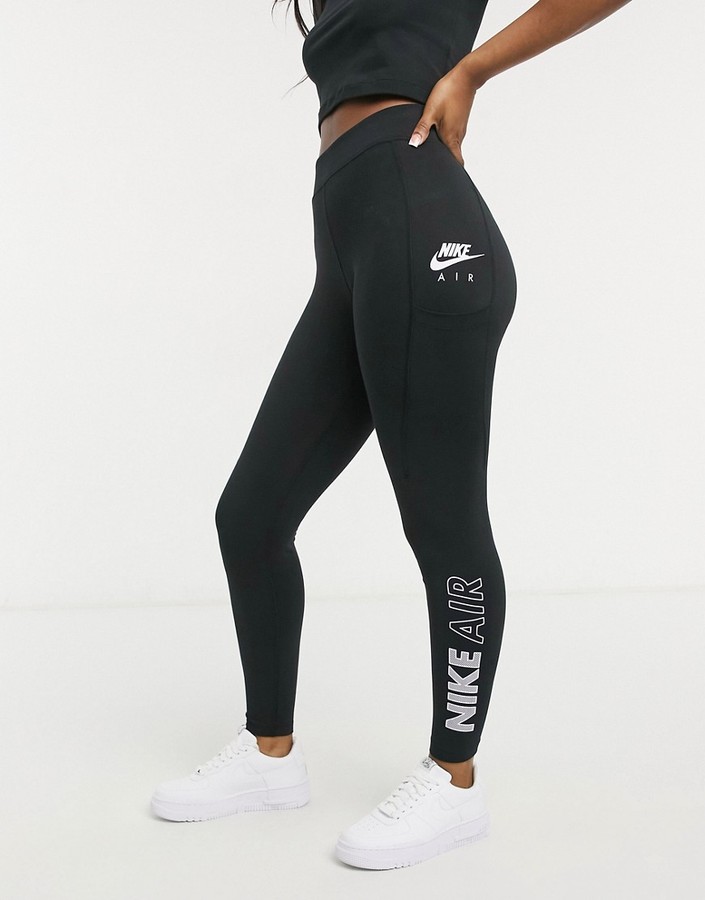 læber Skraldespand grill Nike Air high rise leggings in black with calf logo - ShopStyle