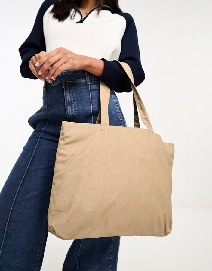 ASOS DESIGN canvas tote bag with laptop compartment in stone ShopStyle