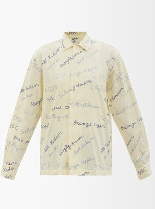 Bode Name Tag-embroidered Linen-blend Shirt - Yellow Multi