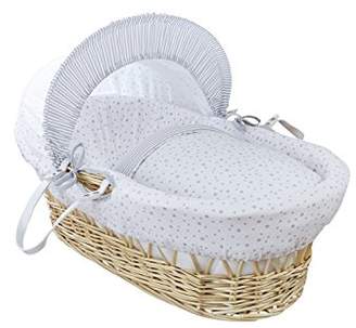 Clair De Lune Stars and Stripes Natural Wicker Moses Basket inc. bedding, mattress & adjustable hood (Grey)