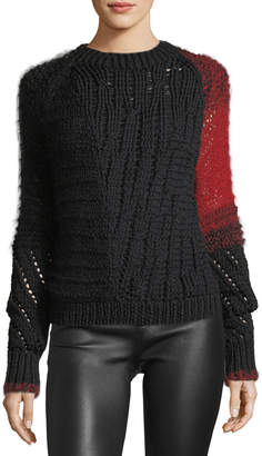 Helmut Lang Patchwork Cable-Knit Crewneck Wool Sweater