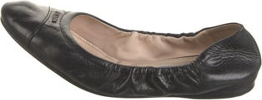 Prada Leather Ballet Flats Black Semi-Pointed Toes Designer
