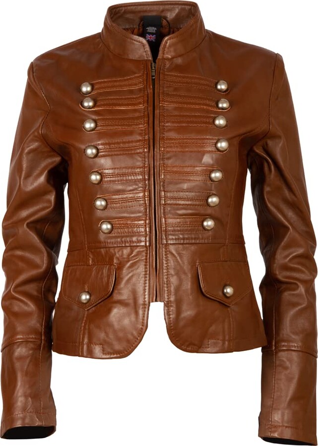 Aviatrix Women’s Real Leather Military Parade Jacket with Decorative