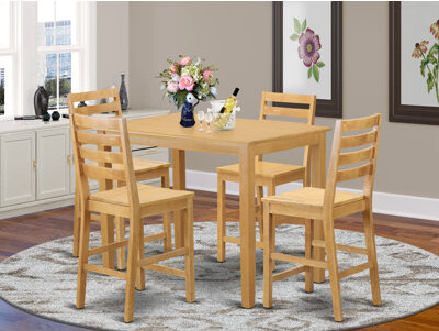 Charlton Home Spraggins 5 - Piece Counter Height Rubberwood Solid Wood Dining Set