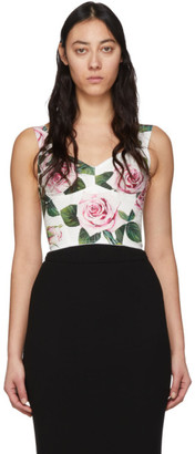 Dolce & Gabbana White and Pink Rose Print Bustier