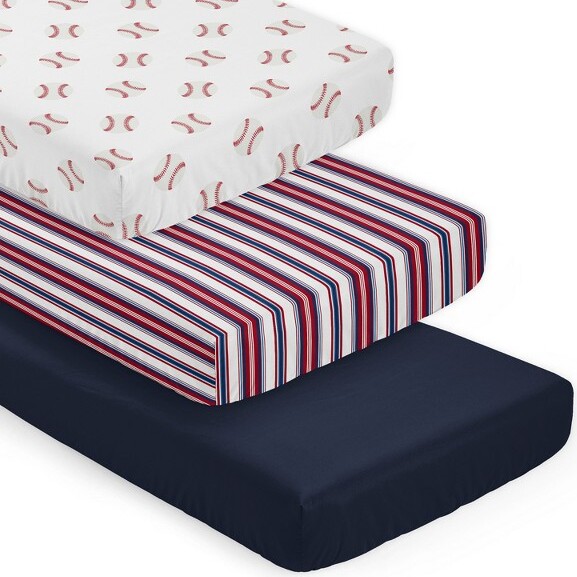 Sweet Jojo Designs SweetJojoDesignsBoyFittedCribSheetsBaseballPatchRedWhiteandBlue3pc