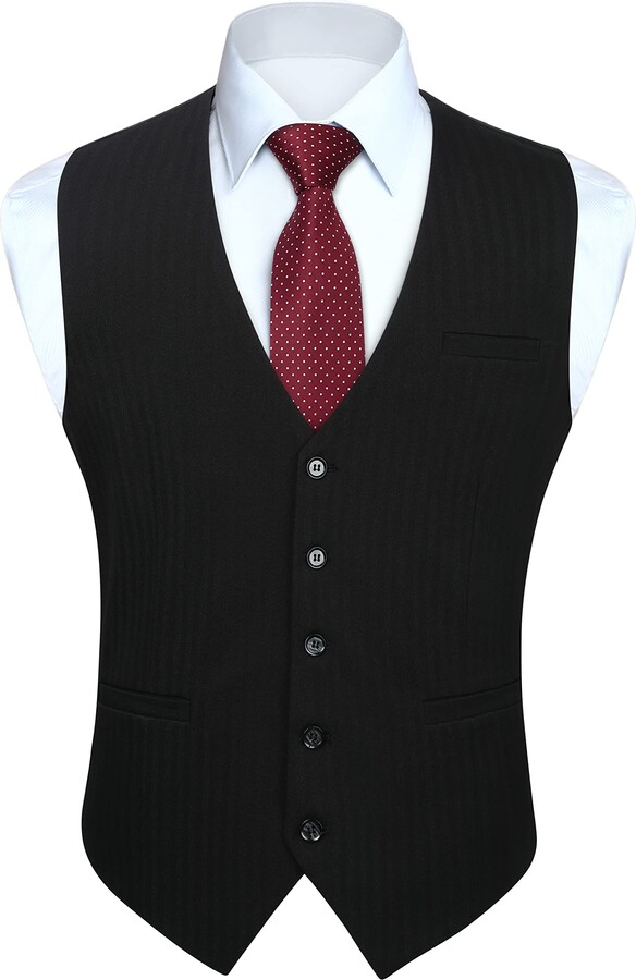 HISDERN Men's Black Waistcoats Formal Party Wedding Waistcoats Classic