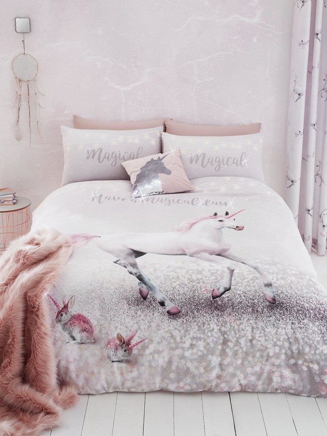 Catherine Lansfield Enchanted Unicorn, Catherine Lansfield Faux Fur Wolf Duvet Cover Set