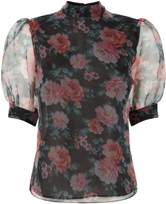 New Look Floral High Neck Organza Blouse