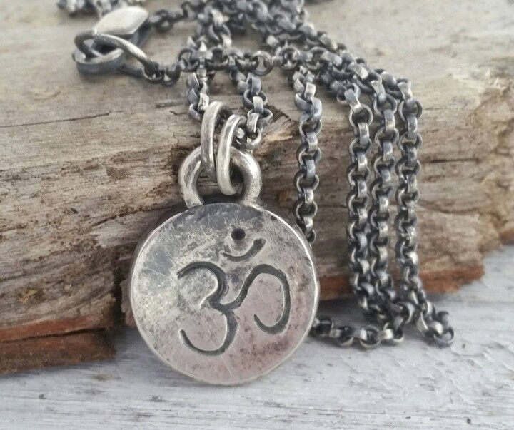 Etsy Om Necklace Ohm Pendant Rustic Sterling Silver Yoga Jewelry. Custom Personalized Engraved Charm. Unisex