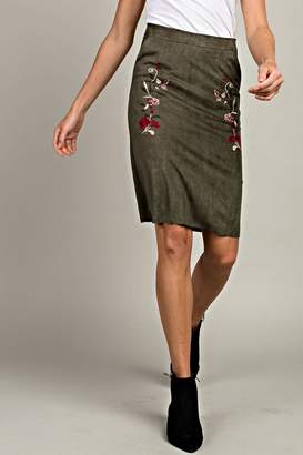 Llove Usa Embroidered Suede Skirt