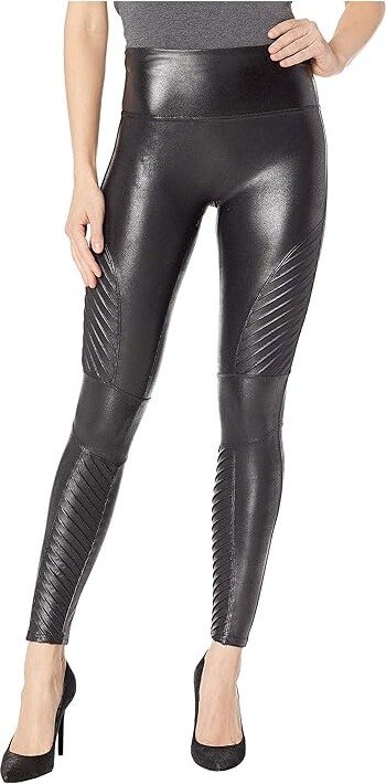 Spanx Women's Flattering Faux Leather Leggings, Shaping Waistband, Black