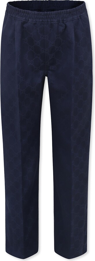Gucci Blue Trousers For Boy With Web Detail