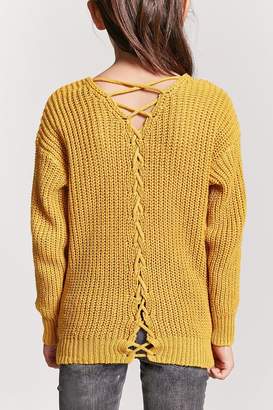 Forever 21 Girls Ribbed Knit Lace-Up Sweater (Kids)
