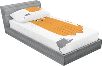 Ambesonne Cat Looking at Mouse Hunter Kitty Floral Microfiber Sheet Set