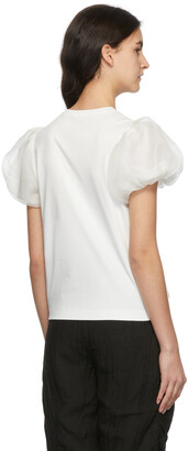 Renli Su White Mulberry Silk Puff Shoulder T-Shirt