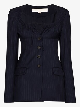 By Any Other Name Tie Neck Pinstripe Wool Blazer