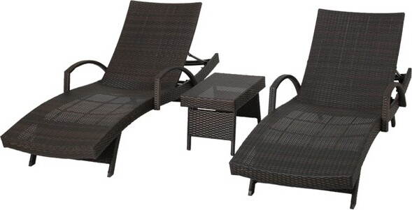 GDFStudioSoleilOutdoorWicker3PieceAdjustableArmedAdjustableChaiseLoungeChatSetMultibrown