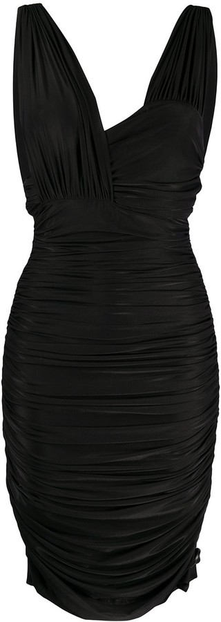 dion ruched midi cocktail dress
